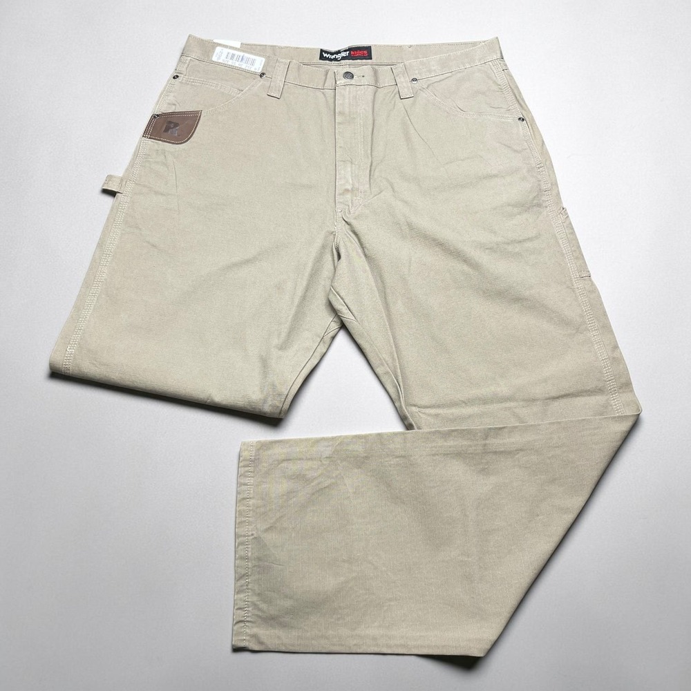 NEW Wrangler Riggs Workwear Mens 40x34 Khaki Ripstop Carpenter Pants Relaxed Fit